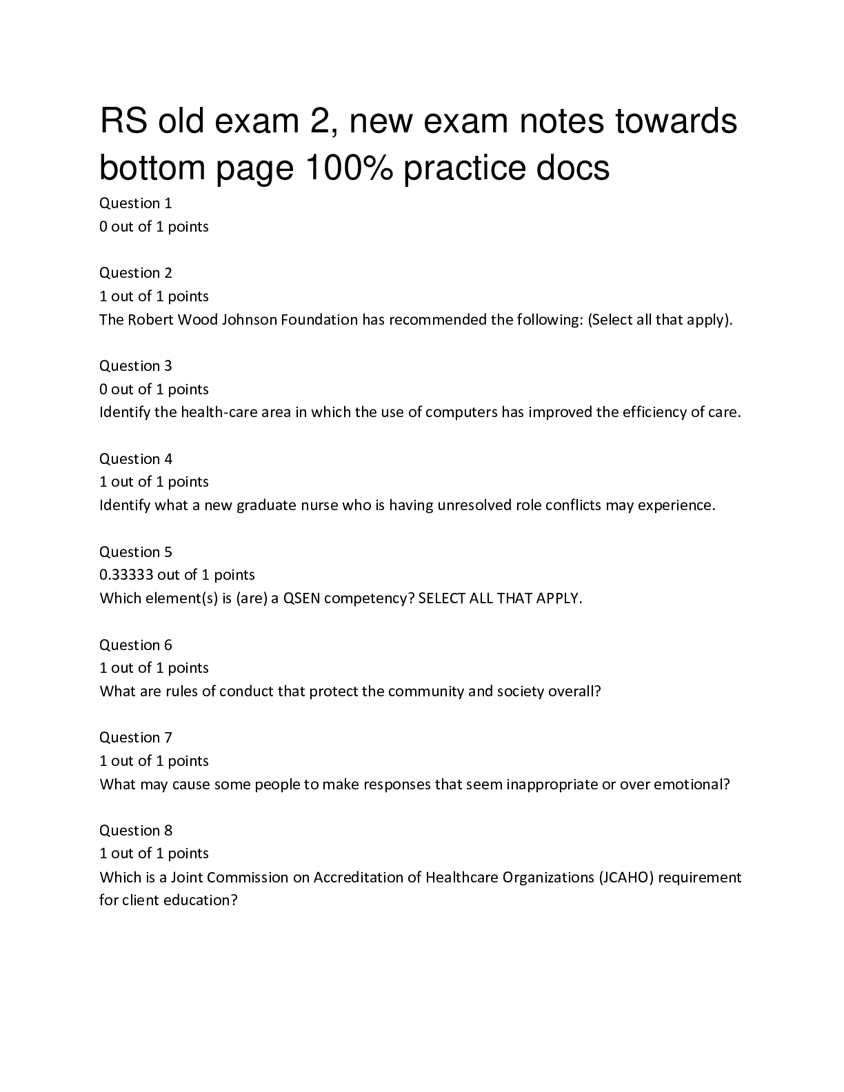 Preview image of RS old exam 2, new exam notes towards bottom page 100% practice docs document